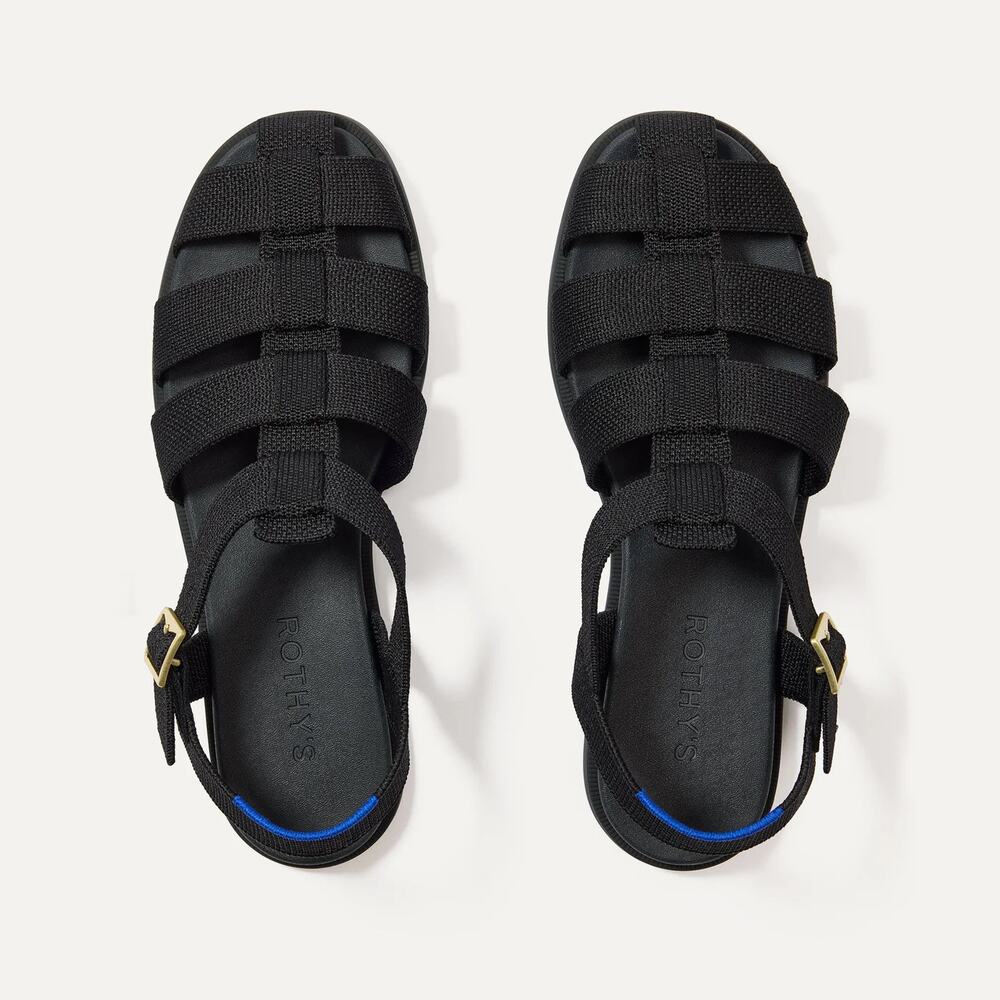 NWT Rothy's Knit Slip On Adjustable Strap The Fisherman Sandals Black Women US 9